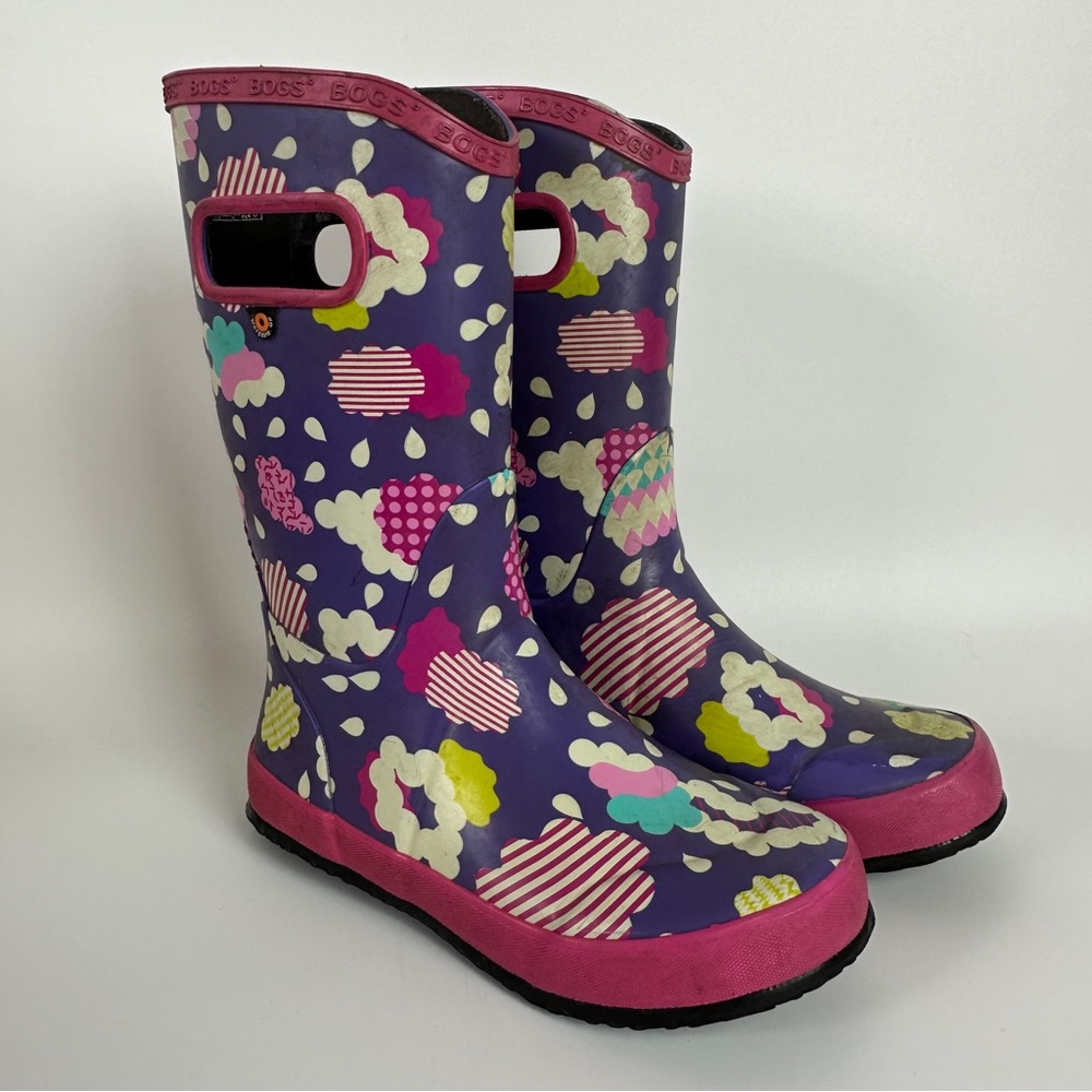 BOGS Skipper Clouds Purple Rainy Cloud Print Waterproof Boots‎ Youth Size 3
